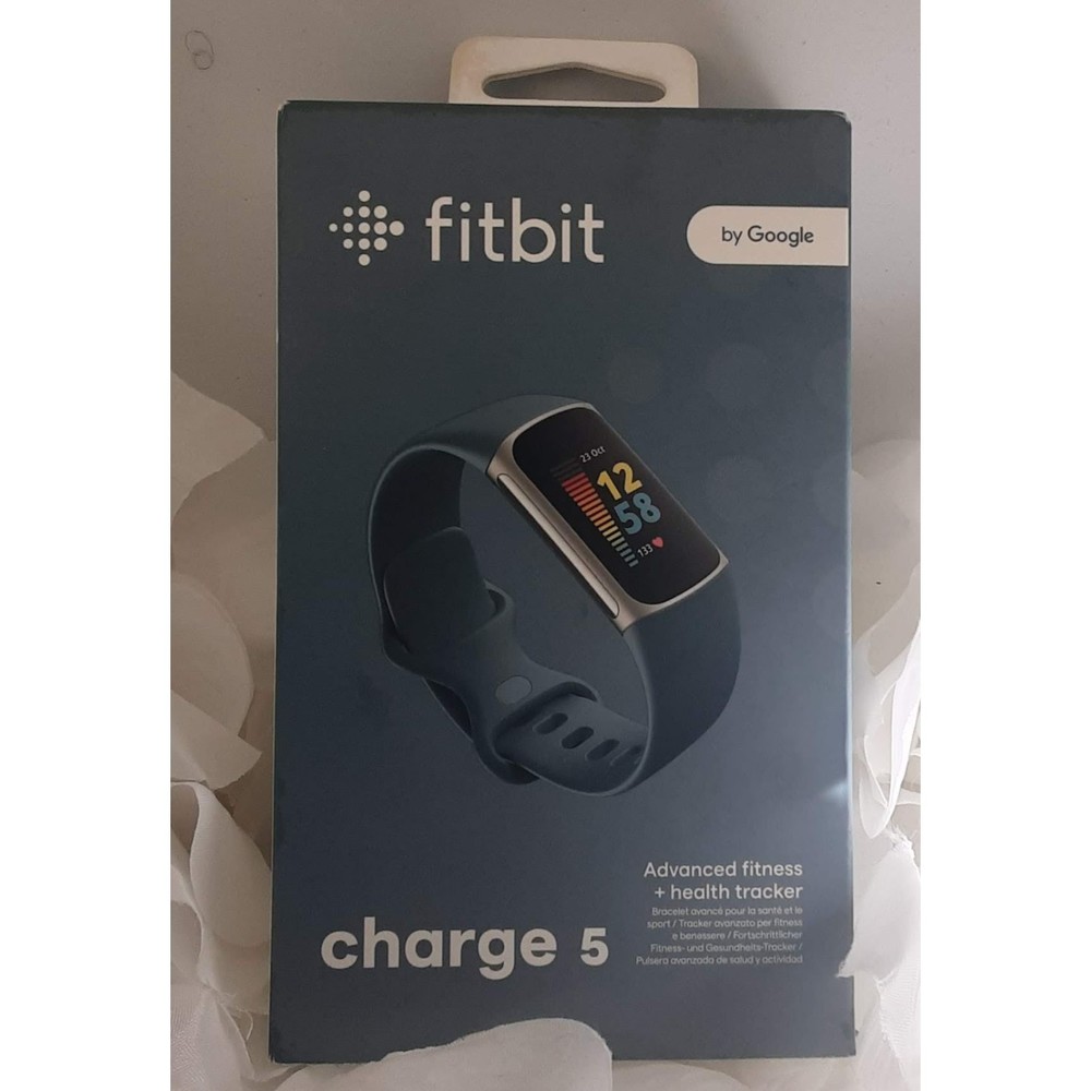 Fitbit, Charge 5 (Platinum Stainless Steel case, Steel Blue band)